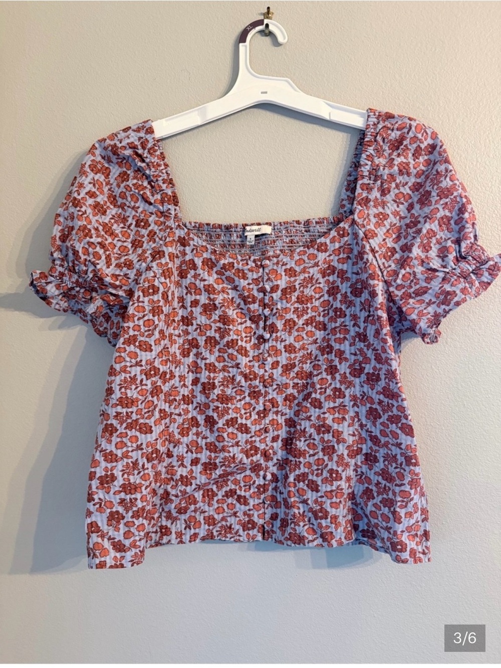 Madewell Rust Floral Square-Neck Puff Sleeve Blouse - Picture 3 of 6